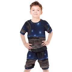 Lunar Landscape Star Brown Dwarf Kids  Tee And Shorts Set by Simbadda