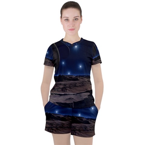 Lunar Landscape Star Brown Dwarf Women s Tee And Shorts Set by Simbadda