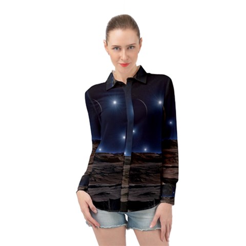 Lunar Landscape Star Brown Dwarf Long Sleeve Chiffon Shirt by Simbadda