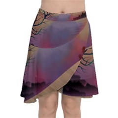 Landscape Illustration Nature Sky Chiffon Wrap Front Skirt