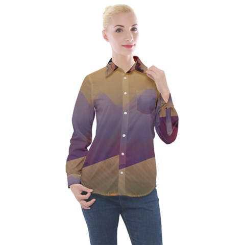 Landscape Illustration Nature Sky Women s Long Sleeve Pocket Shirt by Simbadda