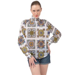 Abstract Texture Artistic Art High Neck Long Sleeve Chiffon Top