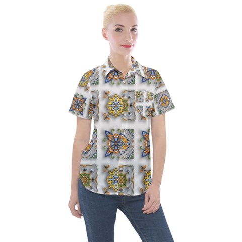 Abstract Texture Artistic Art Women s Short Sleeve Pocket Shirt by Simbadda