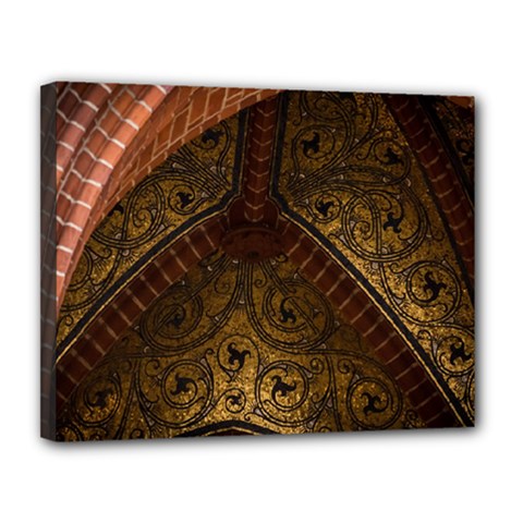 Vault Mosaic Gold Ornament Golden Canvas 14  X 11  (stretched) by Simbadda