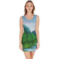 Landscape Nature Art Trees Water Bodycon Dress by Simbadda