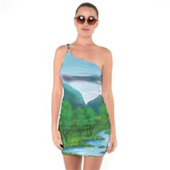 Landscape Nature Art Trees Water One Soulder Bodycon Dress by Simbadda