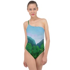 Landscape Nature Art Trees Water Classic One Shoulder Swimsuit by Simbadda