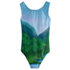 Landscape Nature Art Trees Water Kids  Cut-out Back One Piece Swimsuit by Simbadda