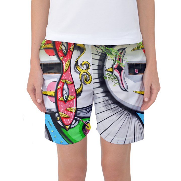 Clown Murals Figure Wall Human Women s Basketball Shorts