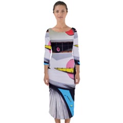 Clown Murals Figure Wall Human Quarter Sleeve Midi Bodycon Dress by Simbadda