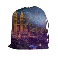 City Lights Skyline Buildings Drawstring Pouch (xxl) by Simbadda