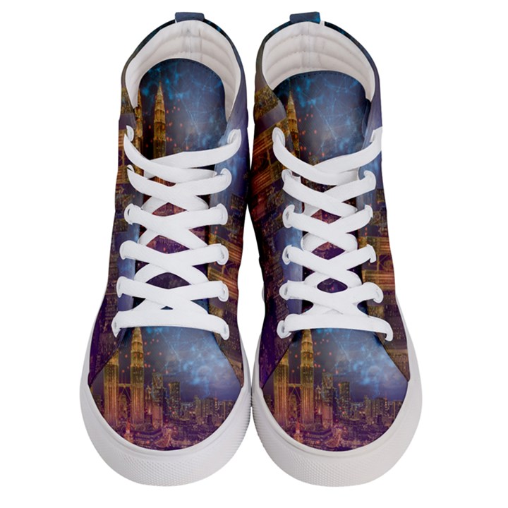 City Lights Skyline Buildings Men s Hi-Top Skate Sneakers