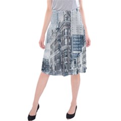 City Building Skyscraper Town Midi Beach Skirt by Simbadda