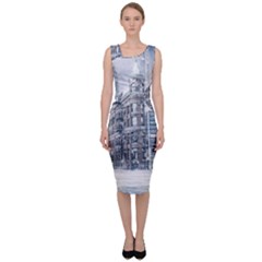 City Building Skyscraper Town Sleeveless Pencil Dress by Simbadda