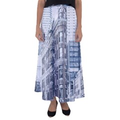 City Building Skyscraper Town Flared Maxi Skirt by Simbadda