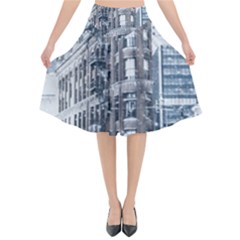 City Building Skyscraper Town Flared Midi Skirt by Simbadda