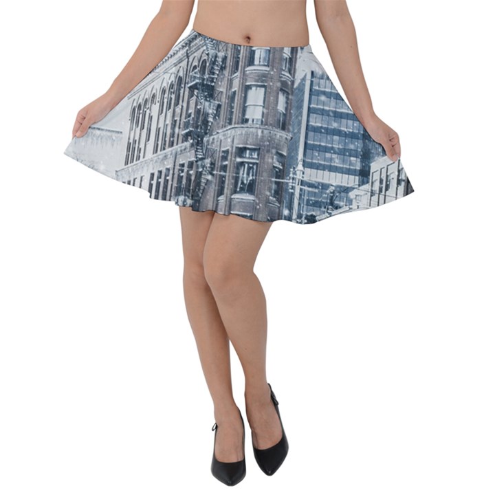 City Building Skyscraper Town Velvet Skater Skirt