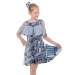 City Building Skyscraper Town Kids  Shoulder Cutout Chiffon Dress by Simbadda