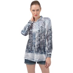 City Building Skyscraper Town Long Sleeve Satin Shirt