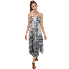 City Building Skyscraper Town Halter Tie Back Dress 