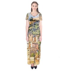 Architecture Town Travel Water Short Sleeve Maxi Dress by Simbadda