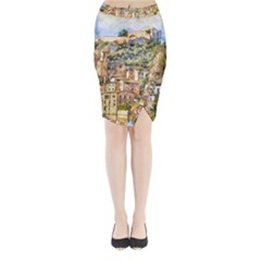 Architecture Town Travel Water Midi Wrap Pencil Skirt by Simbadda