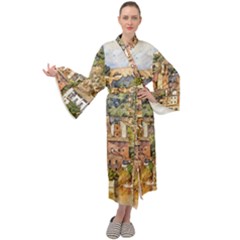 Architecture Town Travel Water Maxi Velour Kimono