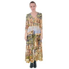 Architecture Town Travel Water Button Up Maxi Dress