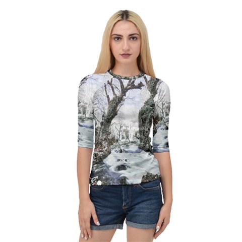 Tree Waterfall Landscape Nature Quarter Sleeve Raglan Tee by Simbadda