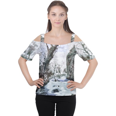 Tree Waterfall Landscape Nature Cutout Shoulder Tee by Simbadda