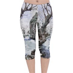 Tree Waterfall Landscape Nature Velvet Capri Leggings 