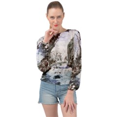 Tree Waterfall Landscape Nature Banded Bottom Chiffon Top