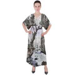 Tree Waterfall Landscape Nature V-neck Boho Style Maxi Dress