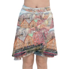 Architecture City Buildings River Chiffon Wrap Front Skirt