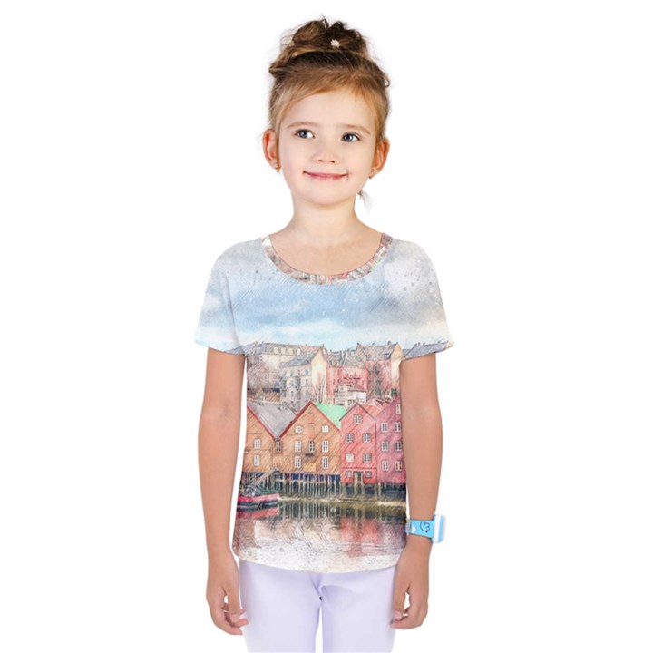 Architecture City Buildings River Kids  One Piece Tee