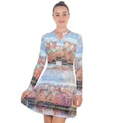 Architecture City Buildings River Long Sleeve Panel Dress by Simbadda