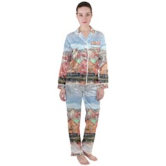 Architecture City Buildings River Satin Long Sleeve Pyjamas Set by Simbadda