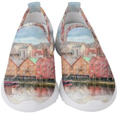 Architecture City Buildings River Kids  Slip On Sneakers by Simbadda