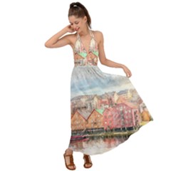 Architecture City Buildings River Backless Maxi Beach Dress