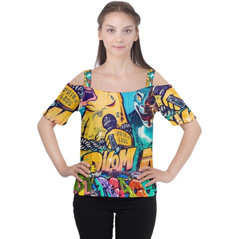 Graffiti Street Art Mountains Wall Cutout Shoulder Tee by Simbadda