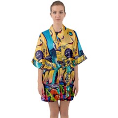 Graffiti Street Art Mountains Wall Half Sleeve Satin Kimono  by Simbadda