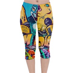 Graffiti Street Art Mountains Wall Velvet Capri Leggings  by Simbadda