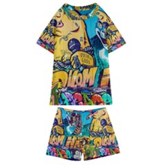 Graffiti Street Art Mountains Wall Kids  Swim Tee And Shorts Set by Simbadda