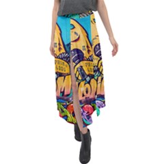 Graffiti Street Art Mountains Wall Velour Split Maxi Skirt