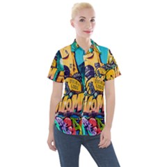 Graffiti Street Art Mountains Wall Women s Short Sleeve Pocket Shirt