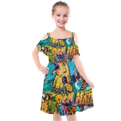 Graffiti Street Art Mountains Wall Kids  Cut Out Shoulders Chiffon Dress