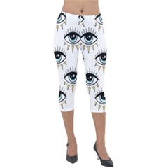 Eyes Pattern Lightweight Velour Capri Leggings  by Valentinaart