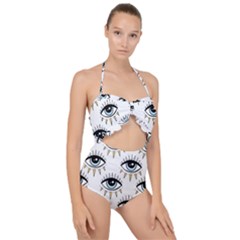 Eyes Pattern Scallop Top Cut Out Swimsuit by Valentinaart