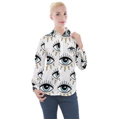 Eyes Pattern Women s Long Sleeve Pocket Shirt