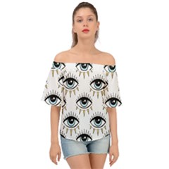 Eyes Pattern Off Shoulder Short Sleeve Top